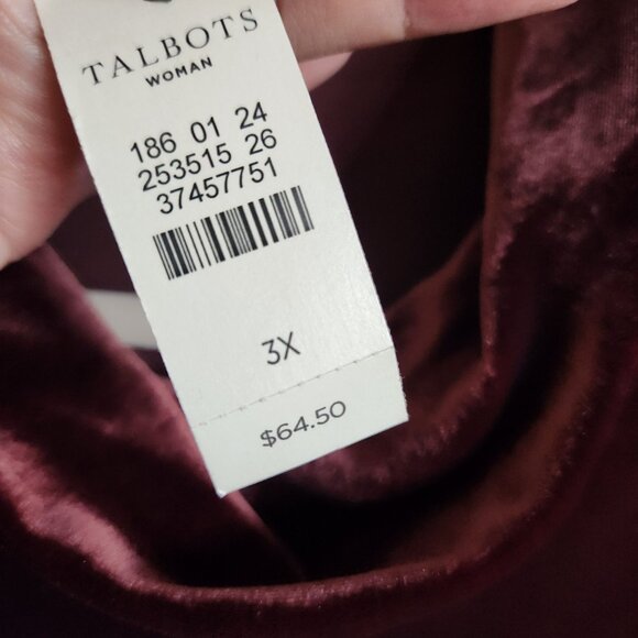 Talbots Shirt Women's 3X Red Burgundy Wine Velvet Mock Neck NEW Top Blouse - Picture 6 of 10